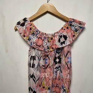 J. Crew Sleeveless Ruffle Elastic Neck, Cotton/Silk New With Tags Multi Color